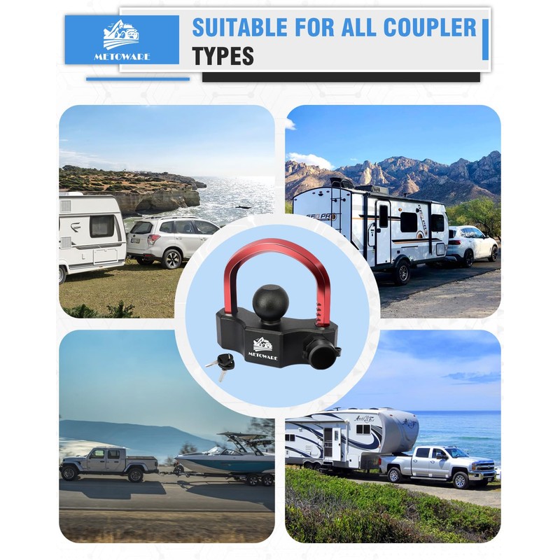 METOWARE Universal Trailer Coupler Ball Lock, Adjustable Heavy-Duty Trailer Hitch
