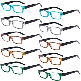 Eyekepper 10 Pack Vintage Reading Glasses for Women Men Rectangular Spring Hinge Readers +2.75