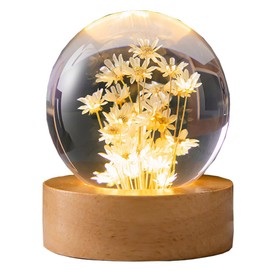 MCHERRY Preserved Yellow Daisy Crystal Ball Night Light,3D Crystal Ball with Led Wooden Base for Christmas Thanksgiving Birthday, Home Room Decor LED Night - USB Powered (Yellow Daisy, 6CM)