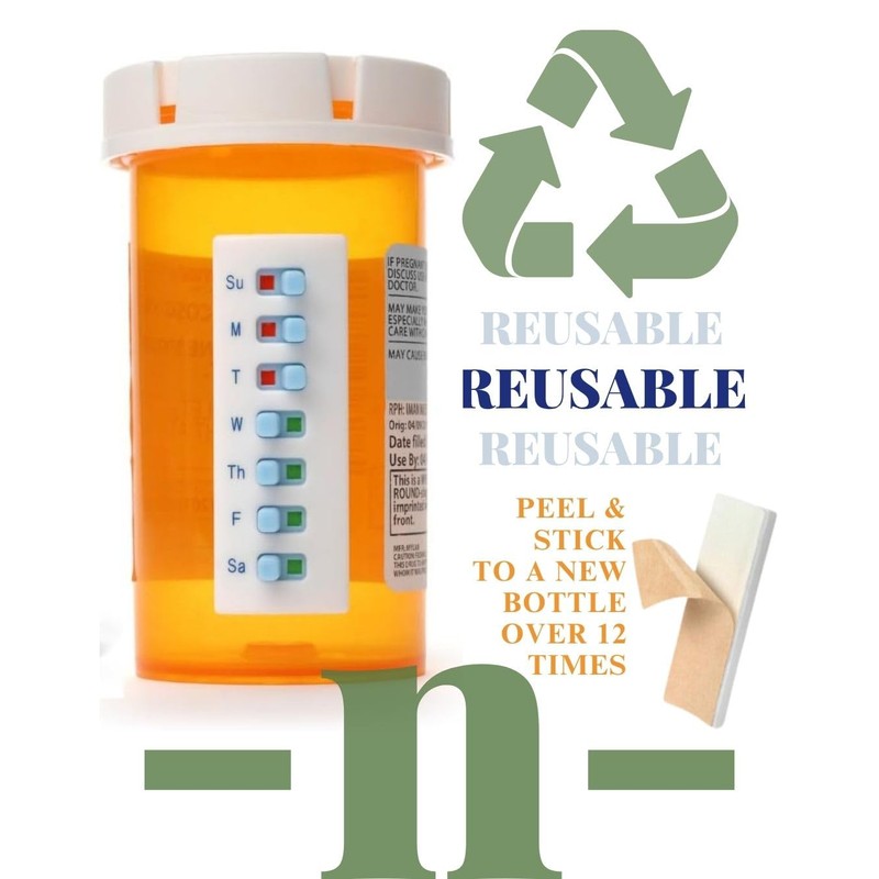 TAKE-N-SLIDE Peel and Stick Reusable for 12 + Refills, Pill/Medication/Vitamin/Pet Med Tracker &