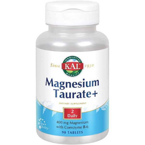KAL® Magnesium Taurate Plus 400mg w/Coenzyme B6 | Highly Bioavailable, Chelated, Vegan | for Normal Nerve, Muscle Function and Heart Health | 90 Tabs