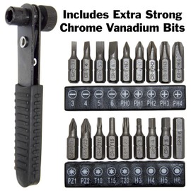 10 Pack Right Angle Close Quarters Ratcheting Reversible Screwdriver Set with 18 Bits by EX ELECTRONIX EXPRESS