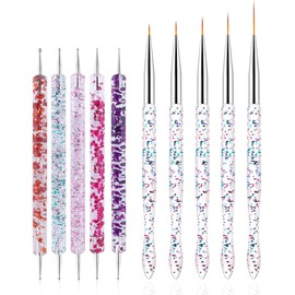 FULINJOY Nail Dotting Tools 10 Pcs Kit - 5 pcs Double-end Nail Dotting tools and 5 Pcs Nail Art Liner Painting Brushes