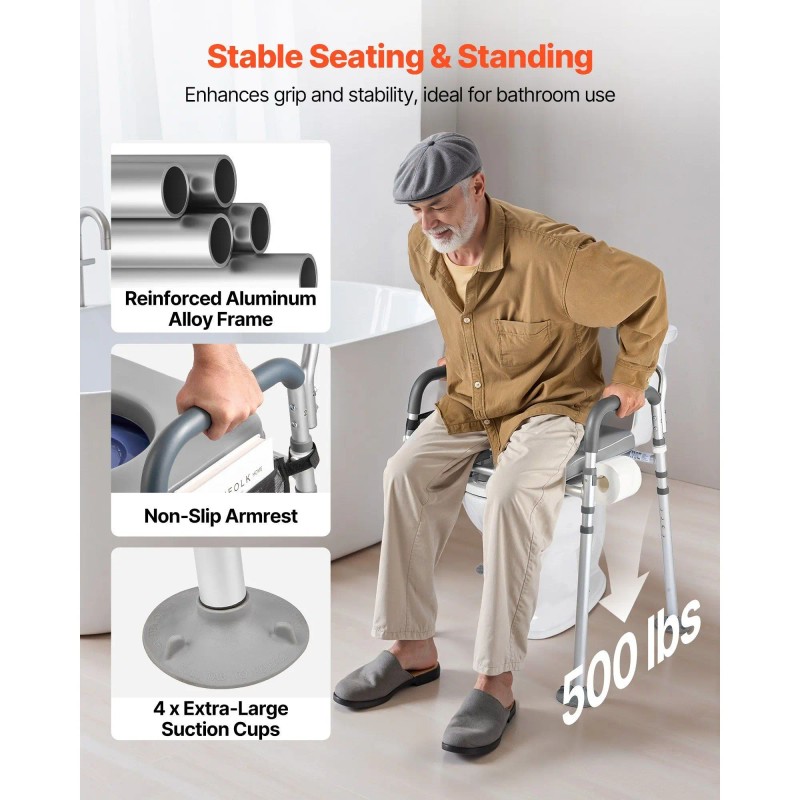 Commode Chair Adjustable Height Aluminum Alloy Raised Toilet Seat For