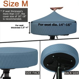 BUYUE Bar Stool Covers, Luxury Fabric Dia.14-16" Round Crease-Resistant Stretchy Washable Jacquard Dustproof Stool Seat Slipcover, M-Sky Blue-1 Count