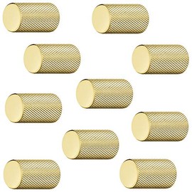 JUVA H10049 Aluminium Furniture Knob Gold Look Cupboard Knob Vintage for Drawer Furniture Handle Polished Brass Design Knob Cylindrical Diameter 17 mm Pack of 10 Furniture Knobs Round with Furniture