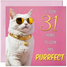 31st Cat Birthday Card for Women - Purrfect Birthday - Funny Cat Birthday Card for 31 Year old woman Ladies thirty one, thirty first Friend Girls Mum Sister Aunt Niece Daughter Kitty Kitten