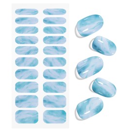 JMEOWIO Gel Nail Stickers White Blue Marble Semi Cured Gel Nail Strips Wraps UV/LED Nails Art Design Decoration Accessories