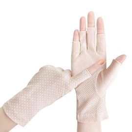 Dream Items, Cooling UV Protection Gloves, Fingerless, Women's, Smartphone Compatible, Cooling Mesh, UV Protection, Anti-Slip, For Commuting, Driving, Automotive, Spring & Summer, Thin, Pink