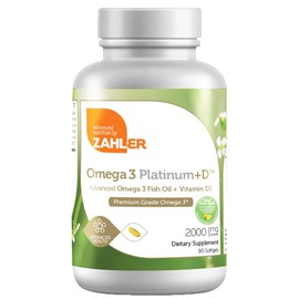 Zahler Omega 3 Platinum +D, All-Natural Pure Fish Oil Supplement, Burpless Softgel with No Fishy Aftertaste, Highest in EPA and DHA, Certified Kosher, 90 Softgels