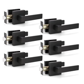 KNOBWELL 6 Pack Door Handles Matte Black Heavy Duty Interior Passage Door Handles for Hallway/Closet, Reversible for Left and Right(No Lock, No Key)