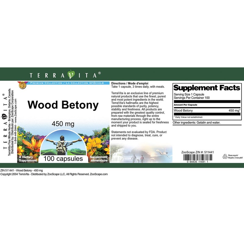 Wood Betony - 450 mg (100 Capsules, ZIN: 511441) -