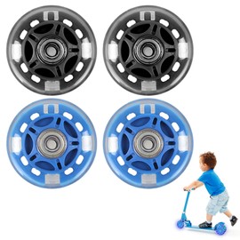 Pack of 4 80 mm Scooter Wheels, LED Scooter Replacement Wheels, Luminous Scooter Wheels, LED Scooter Replacement Wheels, Scooter Wheels with ABEC9 Bearings, for All Scooters (Blue + Black)
