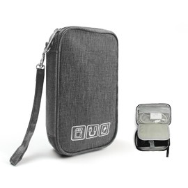 AfitLulu Electronics Accessories Organizer Bag Large 3 Layer Travel Cable Organiser Bag Universal Accessories Bag Portable Cable Storage Bag with Wrist Strap for Cables Phone Earphones (Grey)