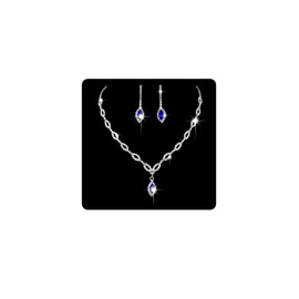 Wedity Wedding Crystal Necklace Earrings Set Bridal Collar Necklaces Blue Pendant Jewellery for Women and Girls, Stone, Rhinestone