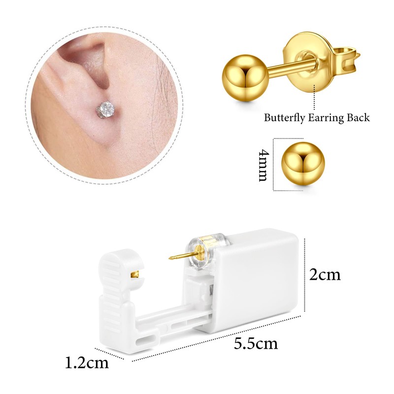 WillTen 2Pcs Disposable Ear Piercing Kit, Gold Stud Earrings, Piercing