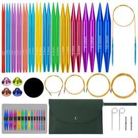 EEEKit Interchangeable Circular Knitting Needles Set, 13 Pairs 3.0mm to 10.0mm Aluminum Knitting Needles with Case and Accessories