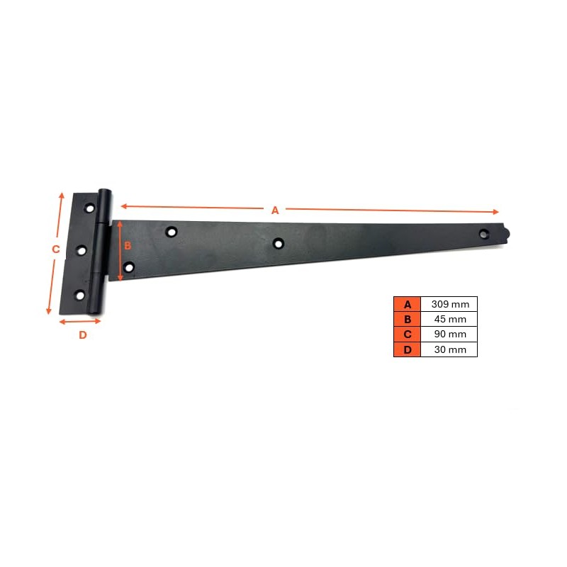 2PK 300mm Black Tee Hinges with Fixings. 12" T-Hinges for