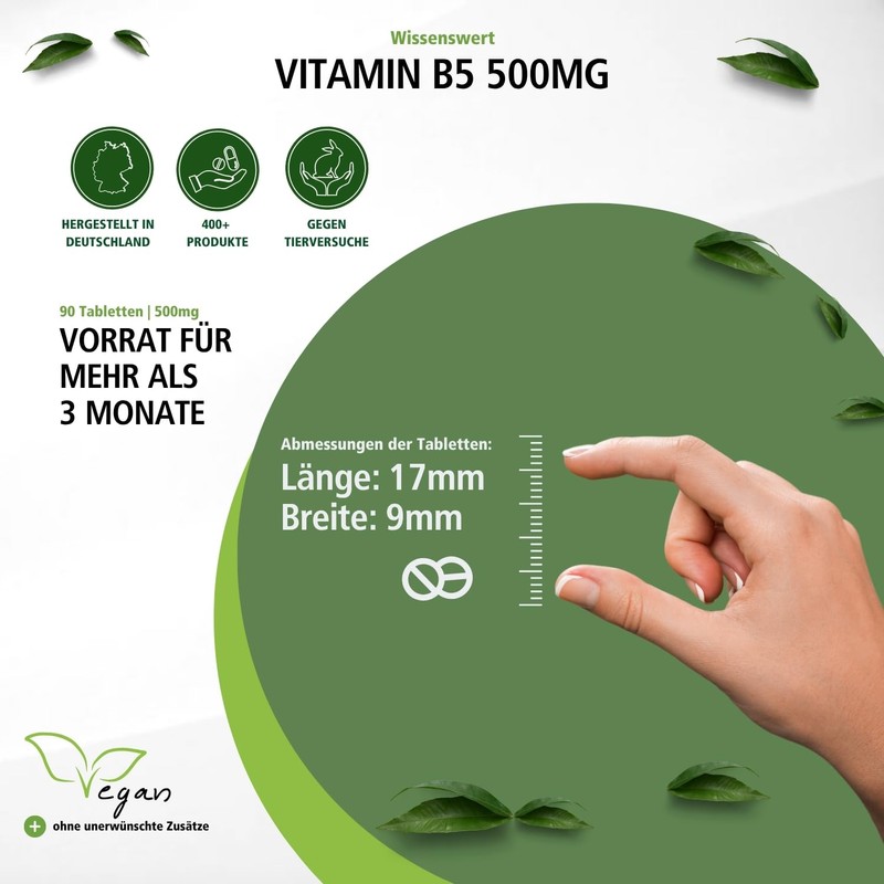 fairvital, Vitamin B5 500 mg, 90 Tablets, Swallow-friendly, Calcium D-pantothenate,