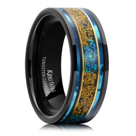 King Will Mens 8mm Black Wedding Band Pipe Cut Tungsten Carbide Rings Shell Copper Opal Inlay Unique Ring For Men Polished Anniversary Rings Comfort Fit, size 12
