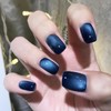 KKUUOO Press on Nails Short,Dark Blue Fake Nails Square False