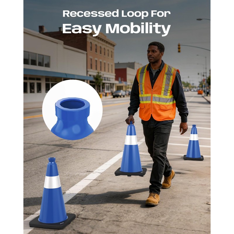 BATTIFE 4 Pack 18 Inch Traffic Cones, PVC Blue Cone,
