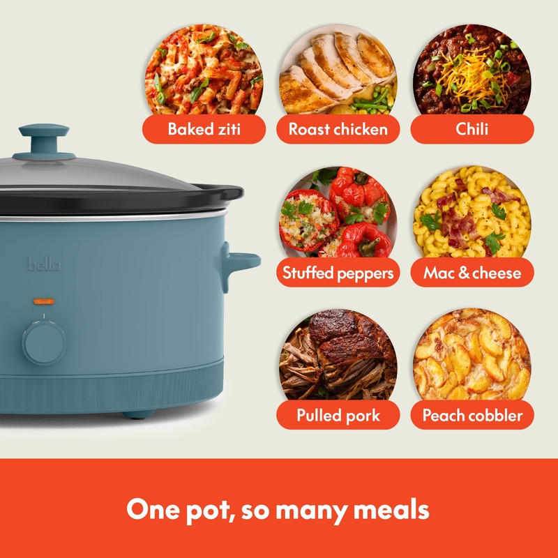 bella 6.0 Qt Manual Slow Cooker, Ceramic Nonstick Coating, 3