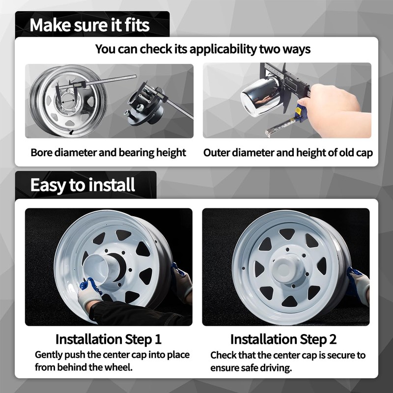 4Pcs 5.15" OD 4.95" H Trailer Wheel Center Caps with