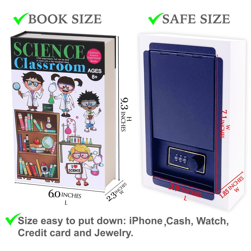 Science Book Safe Storage Box with Real Pages Combination Lock
