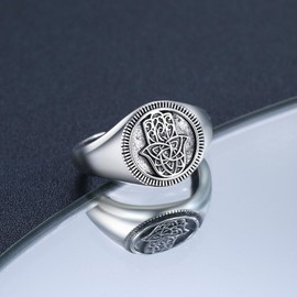 YueYuan Hamsa Ring 925 Sterling Silver Hand of Fatima Signet Ring Celtic Knot Open Ring Hamsa Jewelry Gifts for Men, Sterling Silver, No Gemstone