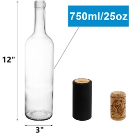 DEAYOU 8 Pack 750ml Bordeaux Wine Bottles, Glass Clear Bottles with 8 Corks and PVC Shrink Capsules, Flat-Bottomed Empty Bottles for Liquor, Cham