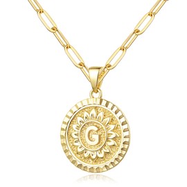 Jewlpire 14K Gold Initial Necklace for Women Girls, Teen Girl Gifts Trendy Stuff, Fashion Jewelry Non Tarnish & Hypoallergenic Initial Sunflower Pendant, Birthday Gifts for Women Wife Mom - Initial G