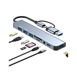 Zacoora 8-in-2 Multi-Port USB C Hub Zacoora Adapter 3.5mm + Type-C Port + 1 USB 3.0 Port + 3 USB 2.0 Ports+SD&TF Card Reader