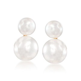 Ross-Simons 5-7.5mm Cultured Akoya Pearl Double Drop Earrings in 14kt Yellow Gold