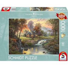 Schmidt Spiele 58445 - Thomas Kinkade, Holzhaus am Bach, 1.000 Teile
