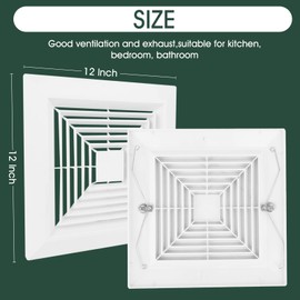 White (1 Piece 12" x12"Inch） Bathroom Exhaust Fan Cover with Spring, Square Ceiling or Wall Mounted Exhaust Fan, Ceiling Fan, Grille, Air Diffuser, Diverter Ventilation Hood, Replacement Accessories