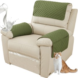 ZGDDPZA Armchair Arm and Headrest Cover for Recliner Sofa - Quilted Chair Arm Cover with Pockets - Waterproof Non Slip Sofa Protectors - Pet Dog (Army Green, 1 Seater 3pcs)