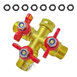 Upgraded Full-Flow Brass Garden Hose Splitter, 3/4 Inch，3-Way 十 Connector for Outdoor Faucet, Heavy-duty Handle & Individual Shut-Off Valves, Ideal for Garden Irrigation & Cleaning Tasks