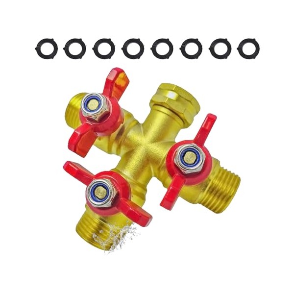 Upgraded Full-Flow Brass Garden Hose Splitter, 3/4 Inch，3-Way 十 Connector