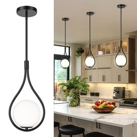 AUTELO Black Pendant Lights Kitchen Island, 1-Light Pendant Lights with Milky White Globe Glass, Modern Pendant Light Fixtures, Black Hanging Lamp for Kitchen Island H9377 MGBK