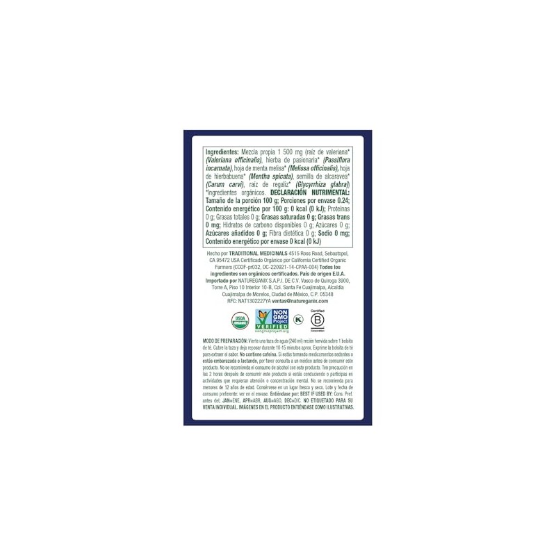 Traditional Medicinals, Té Orgánico Nighty Night Extra Reposo Natural, 1