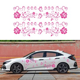 BLAJR Butterfly Rose Flower Graphic Car Decal DIY Universal Graphic Decoration Car Door Hood Bumper Decorative Sticker Suitable for Car Truck SUV Wallpaper Vinyl Decal Accessories(2PCS) (Rose red)
