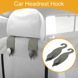 Partuto 2 Pcs Universal Car Seat Headrest Hook for Most Car, SUV, Truck Car Seat Back Organizer Hooks Sturdy Faux Leather Metal Gray 7.87"x2.17"
