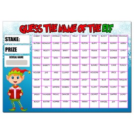 Perfect Message Guess the Name of Elf Christmas Fundraising Game, 100-Name Scratch-and-Match Card, A4 Size