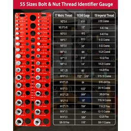 Manalete Thread Checker, 55 Nut and Bolt Thread Checker, Screw Size and Thread Identifier Gauge with 19 Standard & 17 Metric &19 Drill Bit Gauges, Bolt Size Finder for Quickly Identify Thread Sizes
