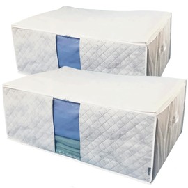 Inico Life Futon Storage Bag, Set of 2, Comforter, Complete Storage Case, Activated Carbon Sheet, Throw Blanket, Futon Storage, Large Capacity, Handle, Transparent Window, Non-Woven Fabric (No Core / Space Clear, White Series)