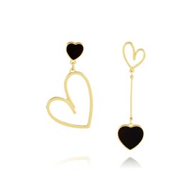 Heart Earrings for Women Unique Gold Heart Drop Dangle Earrings Dainty Asymmetrical Red Heart Stud Earrings Valentine's Day Mother's Day Birthday Christmas Jewelry (Gold Black)