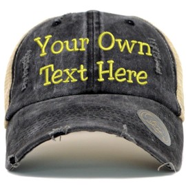 Custom Embroidered Hat Vintage Washed Distressed Polo Style Baseball Cap Adjustable Men Women Low Profile Dad Cap (Black)