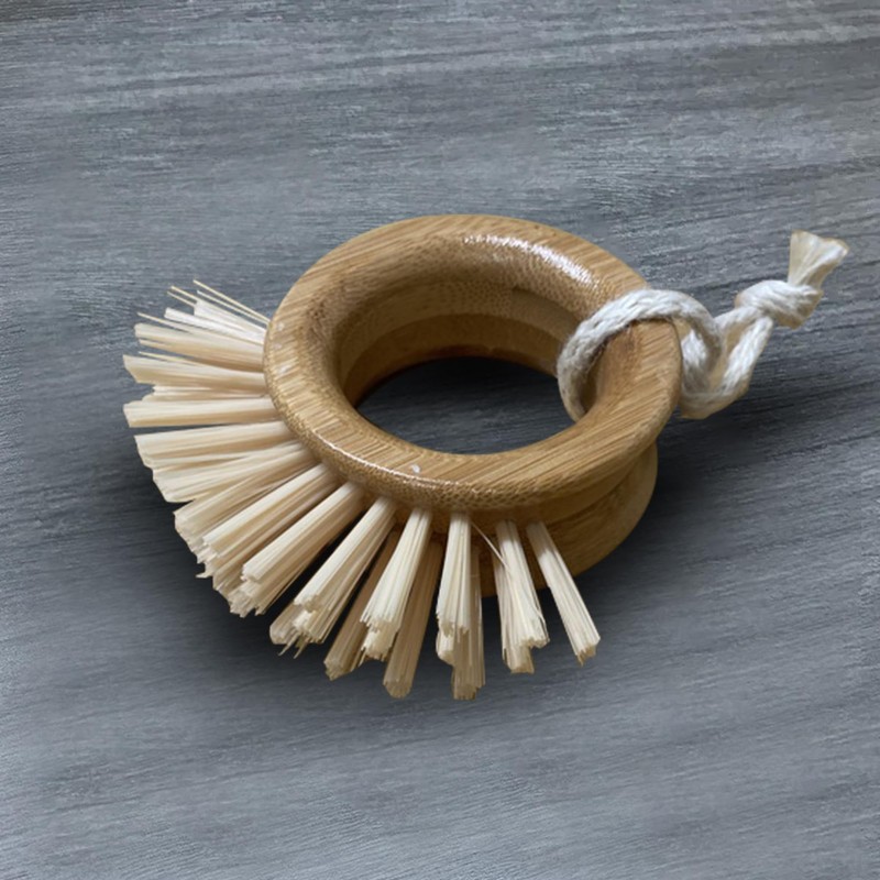 WorldFront Naturals - Bamboo Round Handle Kitchen Brush with Hanging