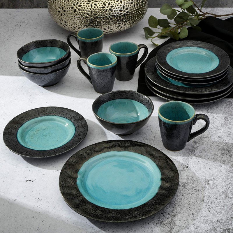Gibson Elite Dragonstone Round Reactive Glaze Stoneware Dinnerware Set, Service